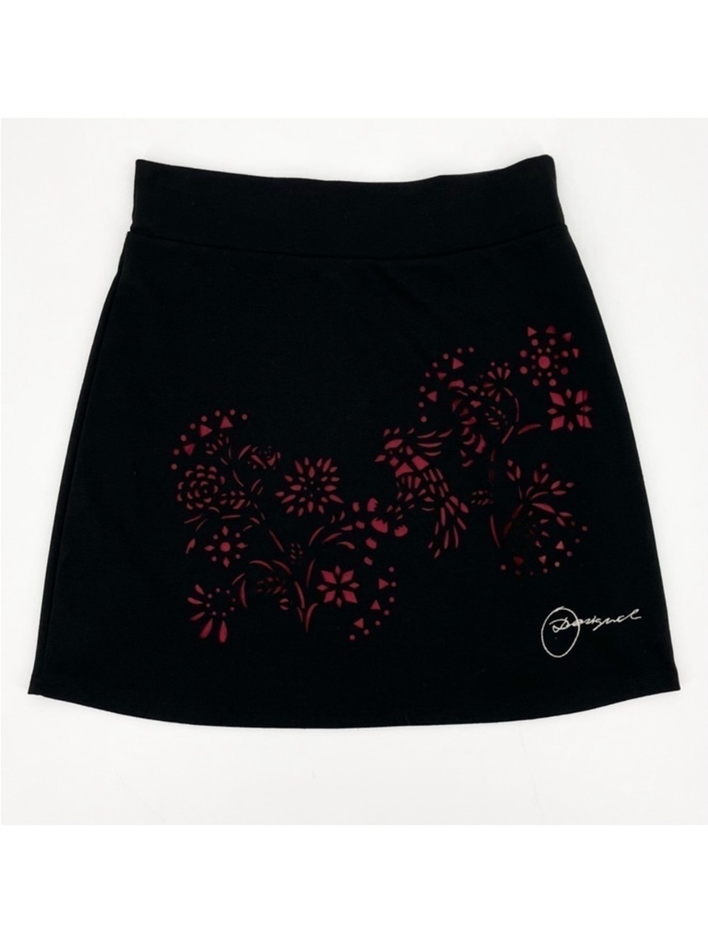 Desigual Floral Bird Laser Cut Knit Mini Skirt Size Small